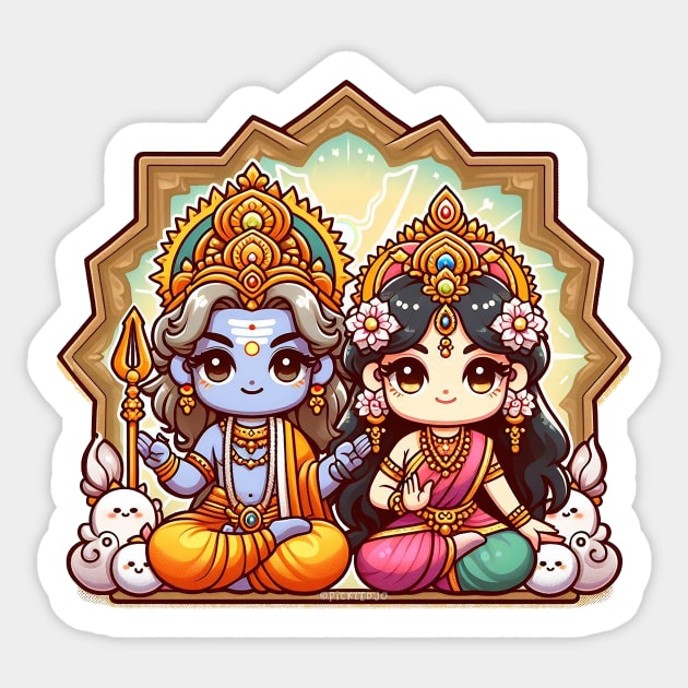 Brahma the Creator and his wife Saraswati Sticker by Pickledjo